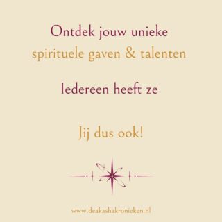 𝐎𝐧𝐭𝐝𝐞𝐤 𝐣𝐨𝐮𝐰 𝐬𝐩𝐢𝐫𝐢𝐭𝐮𝐞𝐥𝐞 𝐤𝐫𝐚𝐜𝐡𝐭 ⁣
⁣
Heb jij je ooit afgevraagd waarom je soms dingen aanvoelt nog voordat ze gebeuren?⁣
Of waarom je zo sterk reageert op de energie van anderen?⁣
⁣
𝐃𝐚𝐭 𝐢𝐬 𝐠𝐞𝐞𝐧 𝐭𝐨𝐞𝐯𝐚𝐥! 𝐃𝐚𝐭 𝐢𝐬 𝐣𝐨𝐮𝐰 𝐢𝐧𝐭𝐮ï𝐭𝐢𝐞𝐯𝐞 𝐠𝐚𝐯𝐞 💫⁣
⁣
Tijdens mijn Intuïtieve Gaven Reading ontdek je welke spirituele talenten in jóu het sterkst aanwezig zijn.⁣
⁣
Ben jij een helderziende ziel, een natuurlijke healer of juist een intuïtieve weten-wonder? ⁣
⁣
In een sessie van 40 minuten neem ik je mee in een liefdevolle meting en bespreek ik precies waar jouw kracht ligt en ... ook belangrijk .. hoe je die verder kunt ontwikkelen.⁣
⁣
Prijs: €65⁣
Online via Zoom⁣
Interesse? Stuur me gerust een berichtje of meld je aan via mijn website:⁣
⁣
https://deakashakronieken.nl/ontdek-jouw-intuitieve-spirituele-gaven⁣
⁣
Ben jij klaar om te ontdekken welke magische energie in jou leeft?

.
.

#AkashaKronieken #AkashaKroniekenReading #AkashaKroniekenWorkshop #AkashaKroniekenTraining #AkashaKroniekenGids #EnergieWerk #SpiritueleOntwikkeling #HogerZelfConnectie #HogereZelf #ZielsMissie #LichtWerk #LichtWerker #SpiritueelOntwaken #Coaching #Channeling #AkashicRecords #Spiritueel #EnergieWerk #EnergyHealing #Spiritualiteit #Healing #SoulJourney #Manifestatie #ZelfOntwikkeling #Mediumschap #Wijsheid #GeloofInJeEigenMagie