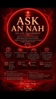 Coming soon : ASK AN NAH ✨
Een live vraagmoment waarin jij jouw vraag kunt stellen over energie, spiritualiteit, relaties, keuzes, gevoelens of gewoon iets waar je zelf even niet uitkomt. Gewoon samen kijken naar wat er speelt.
Tijdens de hele sessie bevind je je in het heerlijke, hoge energieveld en frequentieveld van An Nah; een liefdevolle energie waarin vaak ongemerkt al veel rust en healing ontstaat.
Ook als je geen vraag hebt of nog niet durft te stellen ben je welkom ! Vaak haal je uit deze sessie precies dát wat jij nodig had om te horen ❤️
🌑 Live via Zoom
🕢 Elke derde donderdag van de maand, 75 MINUTEN
💫 €15 deelname
Jij, An Nah & ik.
🤍
Lees meer op annah.org/ask-an-nah