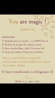 Voel je ook dat er van alles aan de schuiven is? ✨

Elke fysieke of energetische shift die je nu ervaart, is jouw lichaam en energieveld dat zich afstemt op een hogere trilling. Laat het oude los, vertrouw op je intuïtie en claim wie je in je kern al bent. Jouw transformatie is al lang begonnen. 🪄

Kun je wel wat extra magie gebruiken om door die verschuivingen heen te navigeren? Boek dan gerust een sessie, want je hoeft het echt niet allemaal in je eentje uit te puzzelen! 

🤍

#Bewustzijn 
#AkashaKronieken 
#SpiritueleGroei 
#InnerlijkeKracht